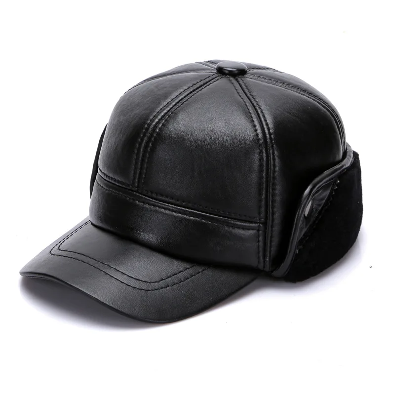 

Men's Winter Warm Hat Genuine Leather Sheepskin Cap Male Ear Protection Cap Adult Baseball Warm Cap Students Leisure Hat B-7132