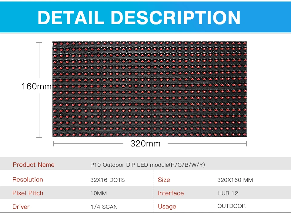 P10 DIP наружный светодиодный дисплей модуль доска объявлений рекламный модуль P10 вывеска светодиодный дисплей настенный экран один цвет 320*160