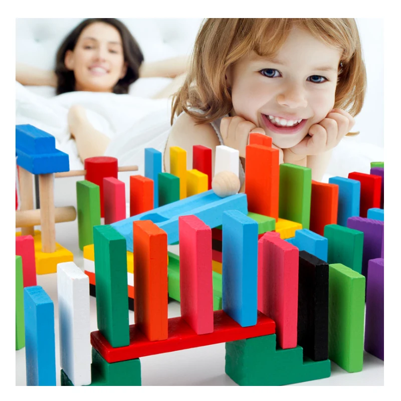 Saizhi 120 шт Деревянные красочные блоки домино строительные игрушки Ранние развивающие игрушки для детей детские игры домино подарки SZ3c01