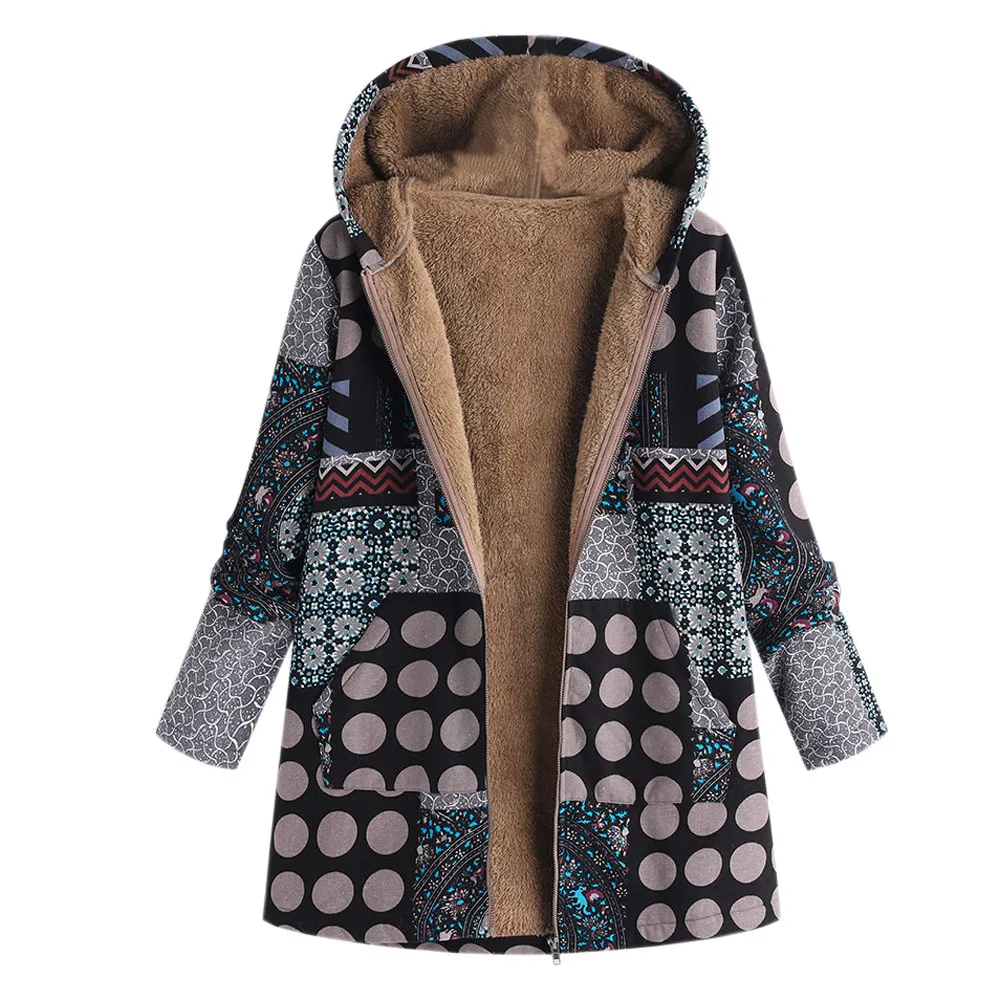 

CHAMSGEND Plus Size Women Hooded Coat Winter New Women Long Sleeve Coat Fashion Turn-down Collar Fluffy Fur Zipper Coat No8