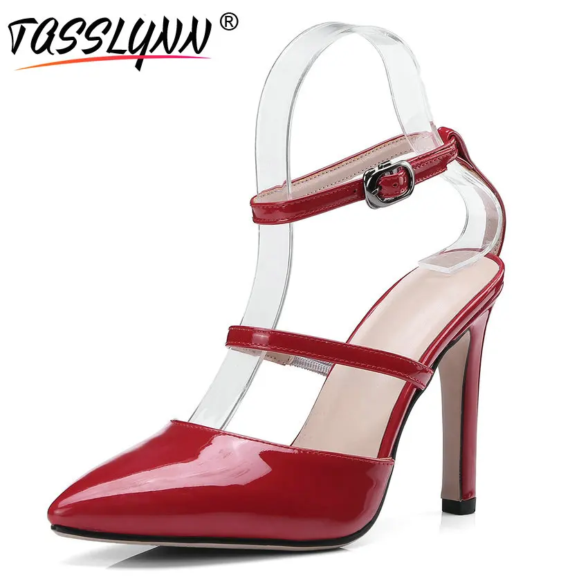

TASSLYNN 2018 Women Pumps Eleagnt PU Pointed Toe Thin High Heels Shoes Fashion Narrow Band Buckle Strap Women Shoes Size 34-41