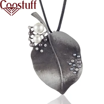 

Vintage Long Necklace with Grey Plant Leaf Pendant necklaces & pendants Wholesale Plant Jewelry collares mujer colar 2019 choker