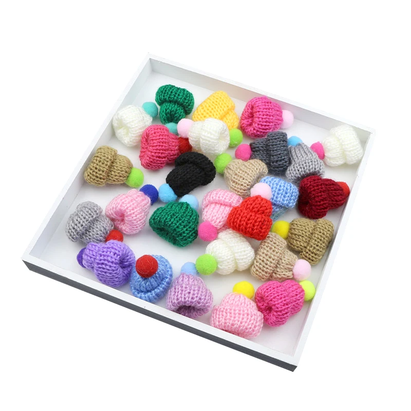 10Pcs Color Cute Knitting Mini Hats DIY Craft Supplie Headwear Garment Doll Toys Decortion Children Scrapbooking Arts Small Caps