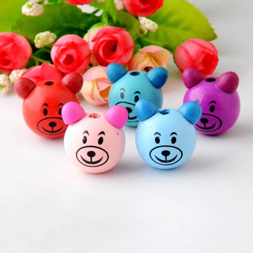 

Free shipping 10pcs Random Mixed Color Bear Wood Beads 27x28mm F0785