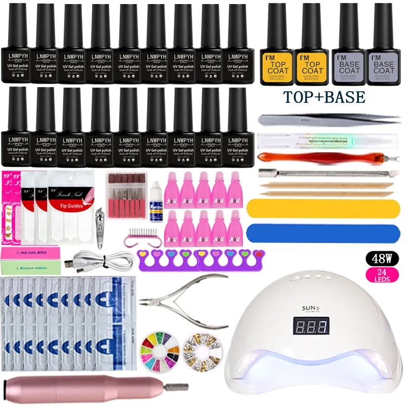 

Nail kit 36/48/54W UV Lamp ( Chose 18 Color )Gel Polish Soak Off Gel Nail Base Gel Top Coat Gel Nail Polish Kit Manicure Set