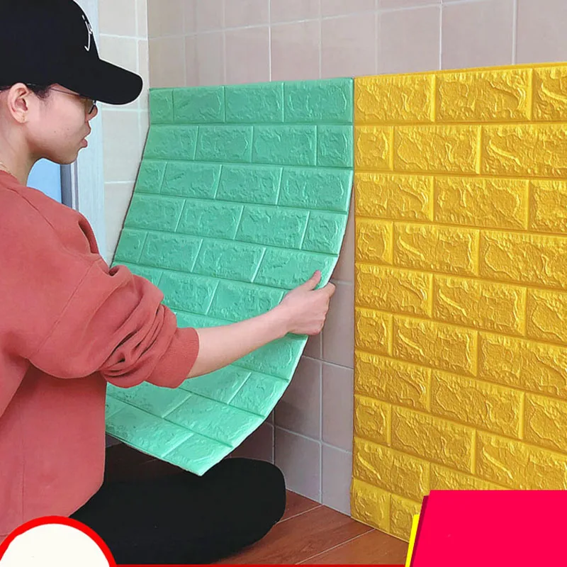 

DIY Self Adhensive 3D Brick Wall Stickers Living Room Decor Foam Waterproof Wall Covering Wallpaper For TV Background Kids Room