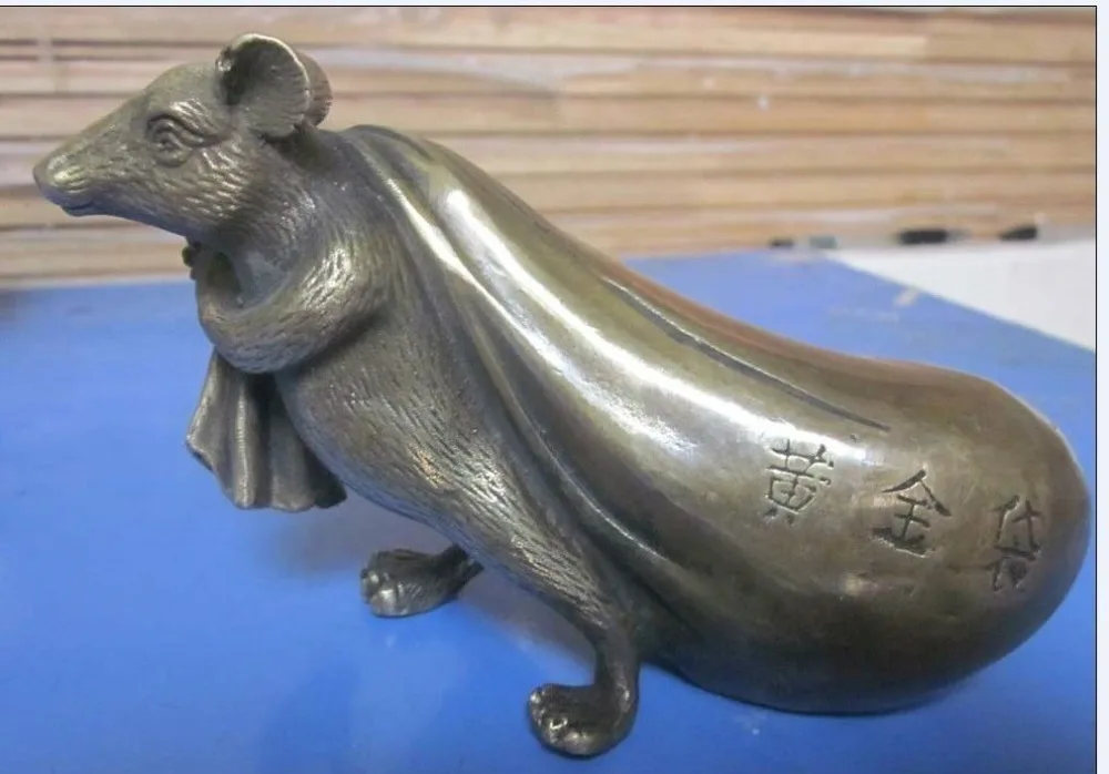 

ORIENTAL HANDWORK CARVING Lucky mouse bronze Statues wedding copper Decoration real Brass