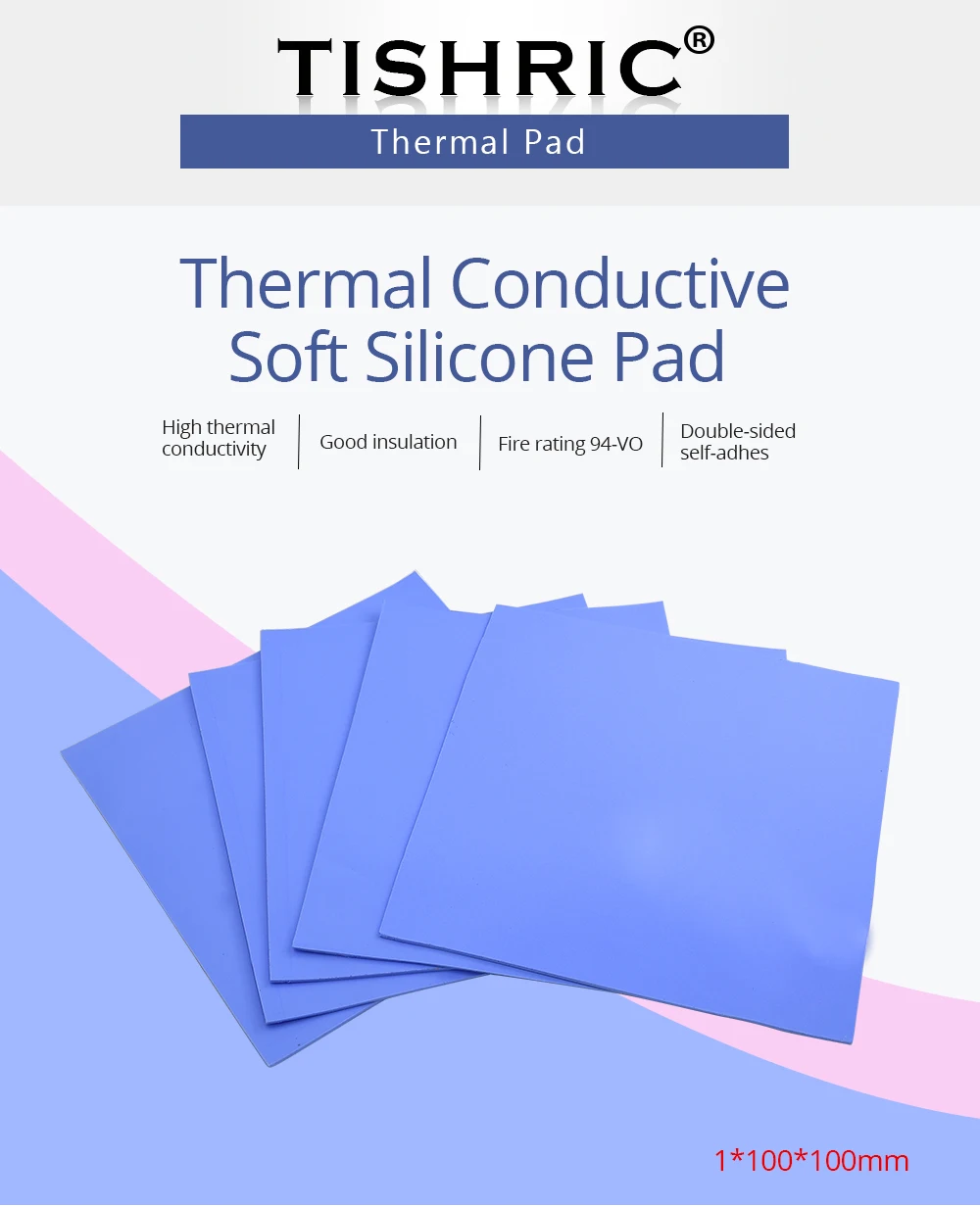 TISHRIC 10 шт. 100*100*1 мм теплоотвод охлаждающий вентилятор кулер GPU cpu прокладки для отвода тепла 1 мм Проводящий силиконовый ПК паста радиатора клей