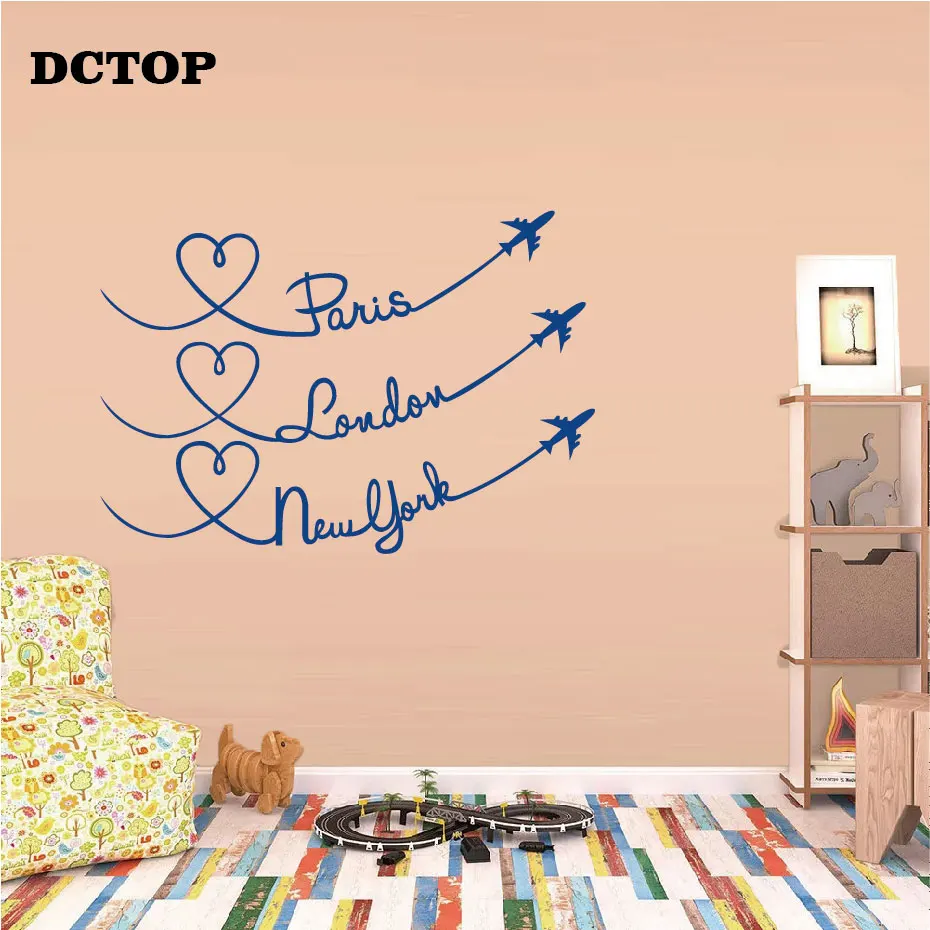 Travel to Pairs London New York Wall Sticker Living Room Bedroom Decals Sofa Background Vinyls Wall Art Home Decorative Mural (3)