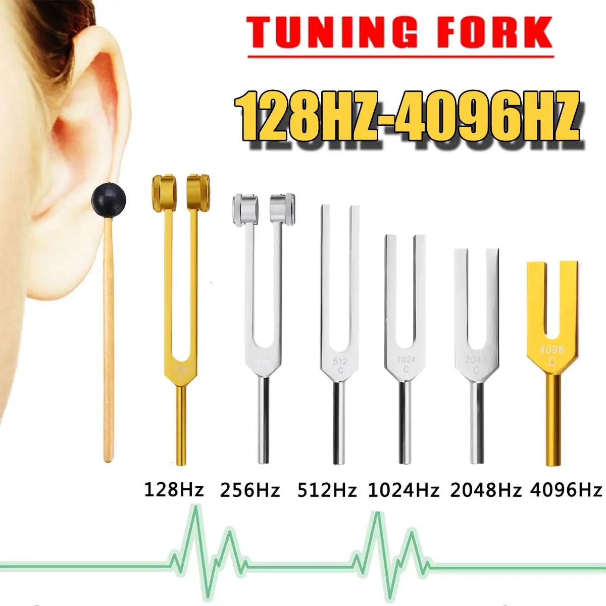 

6Pcs 128/256/512/1024/4096HZ Medical Tuning Fork Chakra Healing Sound Therapy Tuner+Hammer Ball+Mallet+Bag Musical Instrument