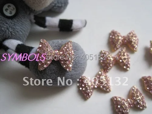 

MD-187 3D 20pcs/bag Big Gold Bow Light Pink Rhinestone Metal Nail Decoration Lovely Nail Art Decorations