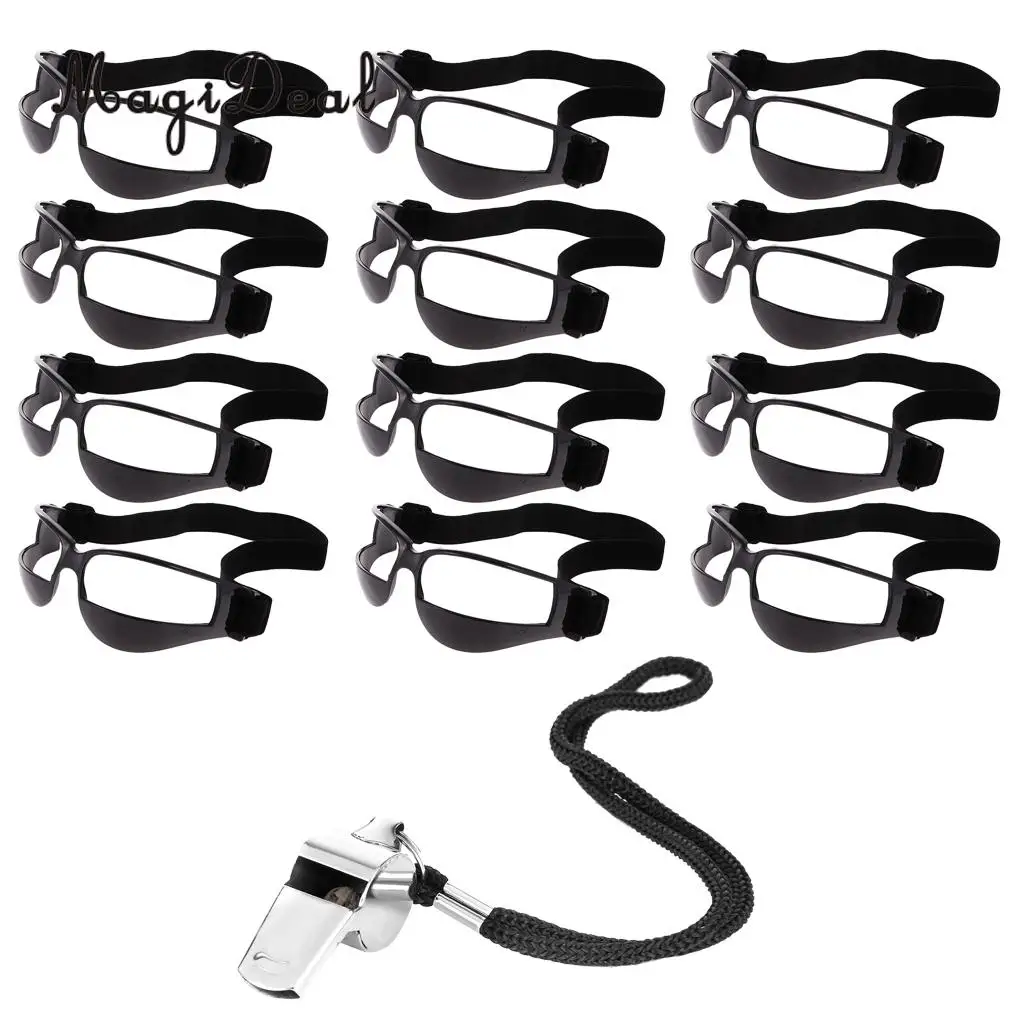

MagiDeal 12pcs Anti Down Basketball Dribble Goggles / Sports Eyewear Specs Training Glasses + 1pcs Whistle