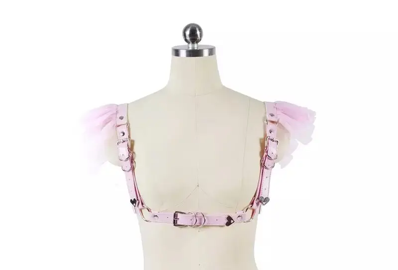 Косплей Лолита каваи ручная работа сексуальные Харадзюку кожаные эластичные подвязки ремни шифон сетка пояс подвязки для платья костюм - Цвет: pink upper