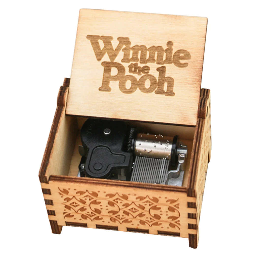 Winnie Music Box 18 Note Windup Clockwork Mechanism Engraved Wood Music Box for Kids,Play Winnie The Pooh Theme