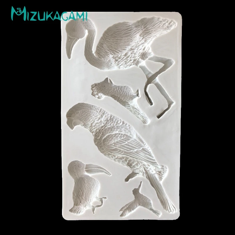 Tropical Rainforest Flamingo Parrot Tortoise Back Leaves Tropical Plants Turn Sugar Silica Mold Soft Ceramic Clay Gypsum Mould