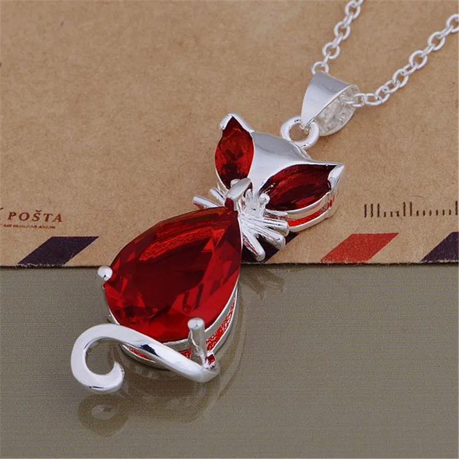 

silver color Wedding gift hot jewelry fashion simple women shiny red crystal necklace free shipping AN758