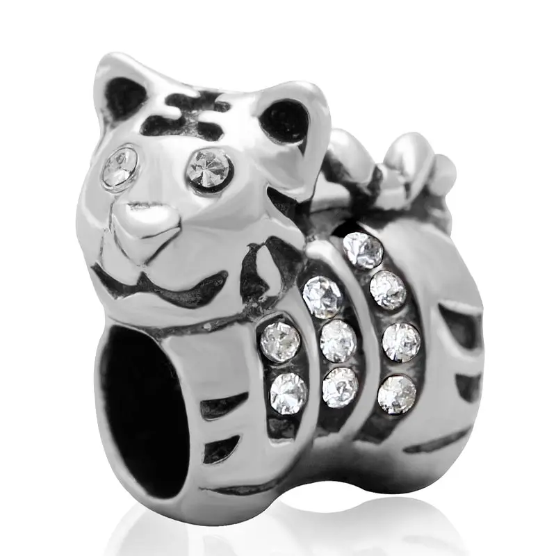 Original 925 sterling silver Tiger charms with white cubic zirconia DIY