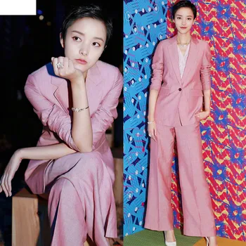 

Women's suit new style pink one button slim suit temperament simple suit trousers two-piece OL professional suit female