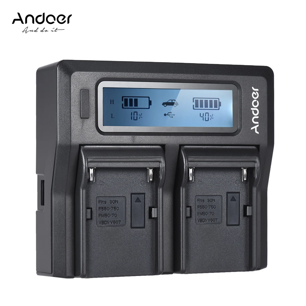 Andoer NP F970 Dual Channel Digital Camera Battery Charger w/ LCD