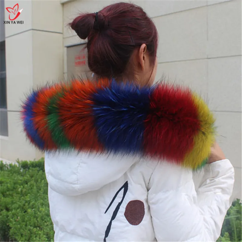 Online Cuello de piel Natural chal Jersey abrigo cuello bufandas de lujo Piel de mapache cuello Cap invierno piel Real cuello y pañuelos para mujer