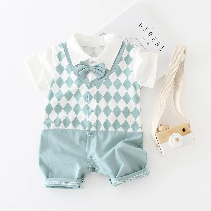 جديد طفل رضيع رومبير قصيرة الأكمام القطن بذلة هندسي شهم القوس التعادل الطفل وزرة الوليد بيبي الملابس