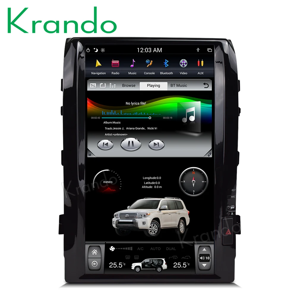 Top Krando android car radio 8.1 16"  Vertical screen car multimedia for Toyota Land Cruiser 200 VX-R GX-R 4.6L 4.7L 5.7L 2008-2015 5