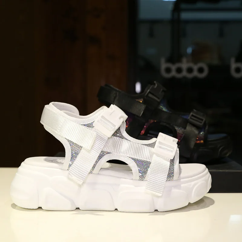 Jookrrix Women 2019 Brand Women Increased 6cm Platform Shoes Lady Wedges High Thick Sole Fashion Glitter Chunky Sandals