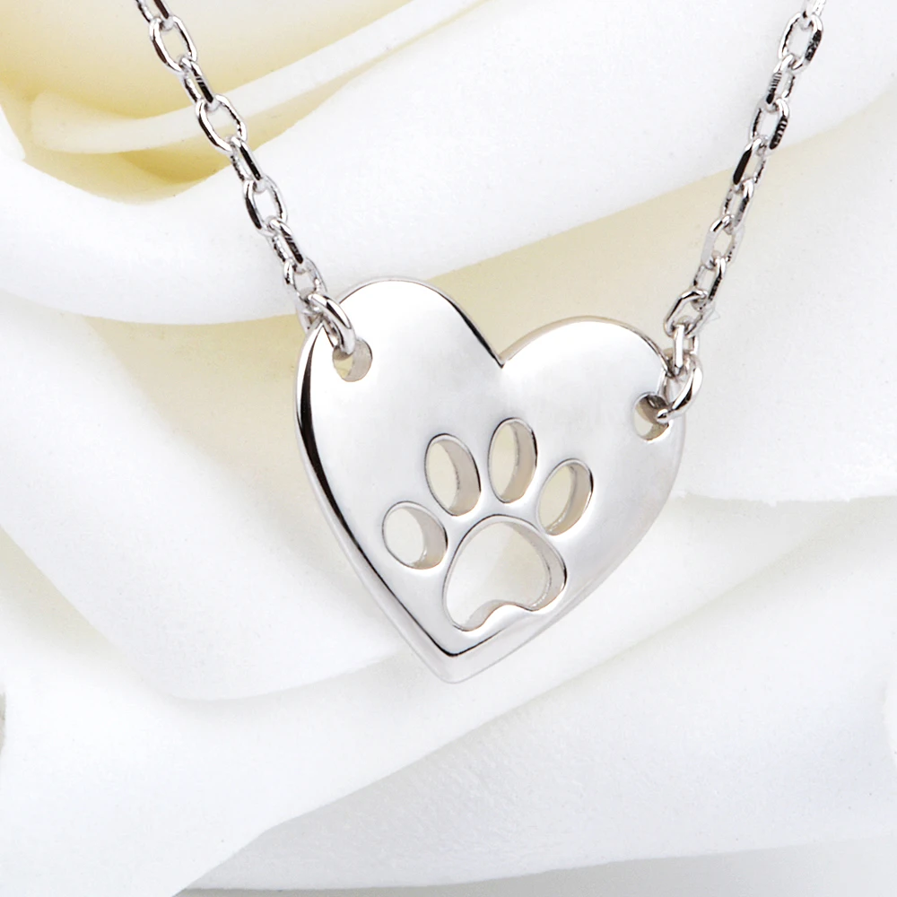 dog paw silver necklace