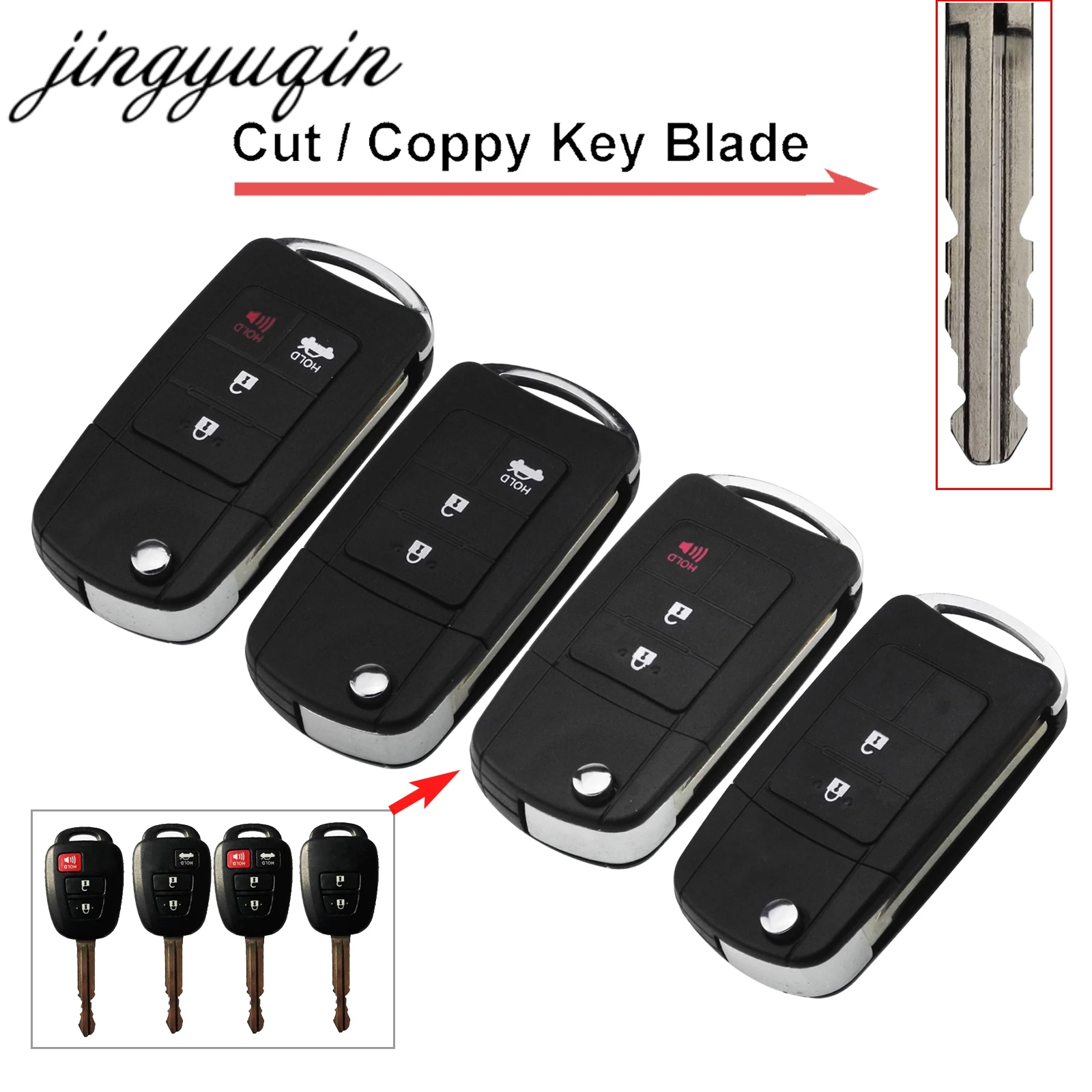 

jingyuqin Cut Blade 2/3/4 Button Modified Flip Remote Car Key Shell Case Fob For Toyota Camry RAV4 Corolla TOY43 Cut Blank