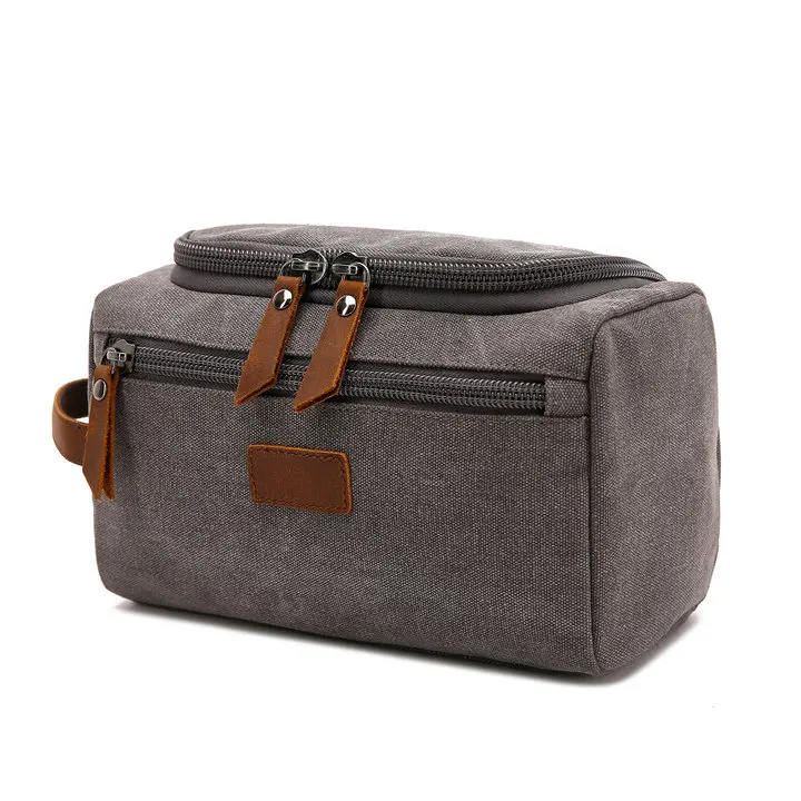 New Men Travel Toiletry Bag Wash Shaving Dopp Kit Packing Cubes Bags Dopp Kit for Canvas Leather Women Travel Bag Cosmetic Pouch - Color: Gray