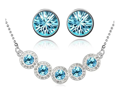 5 круглых циркониевых ожерелье со стразами серьги подарок для женщин комплект ювелирных изделий Мода для влюбленных девочек kate queen качество - Окраска металла: ocenablue