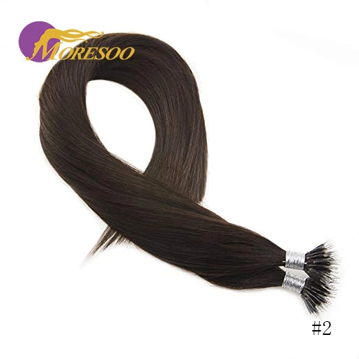 Moresoo 16-22 дюймов микро нано кольцо волосы для наращивания машина Remy человеческие Предварительно Связанные волосы для наращивания 0,8 г/локон 50 акций бразильские волосы - Цвет: #2