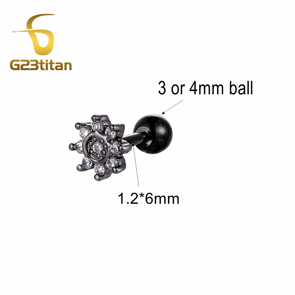 G23titan Кристалл Daith серьги хирургическая сталь ухо Daith пирсинг ювелирные изделия 16 г 6 мм ухо губная серьга-гвоздик аксессуары для украшения тела