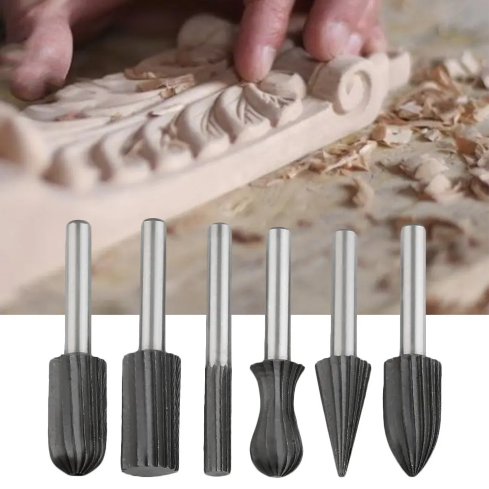 

6pcs 6mm HSS Rotary Files For Dremel Rotary Burr Tools Set For Metal Wood Grinding Engraving Tool Metal Grinder Accessories