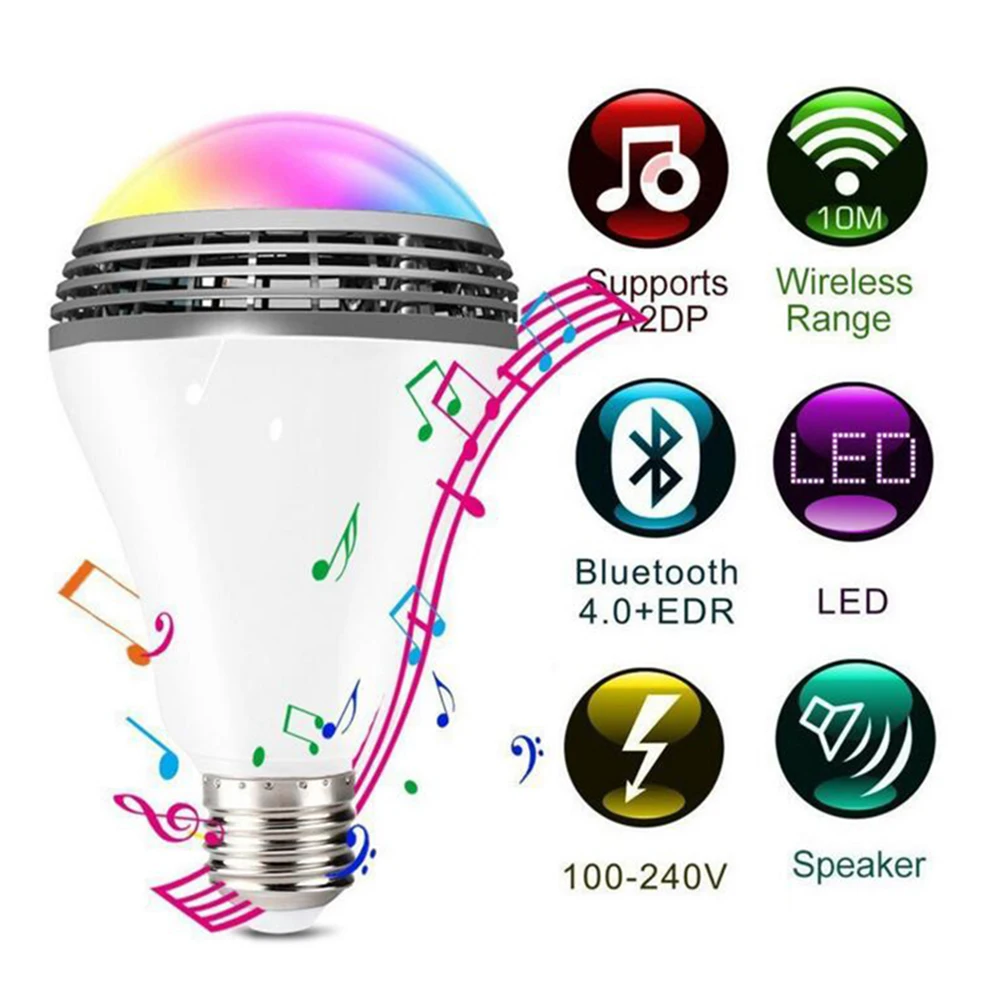

Smart RGB E27 Bulb Bluetooth 4.0 Audio Speakers Lamp Dimmable LED Wireless Music Bulb Light Color Changing via WiFi App Control