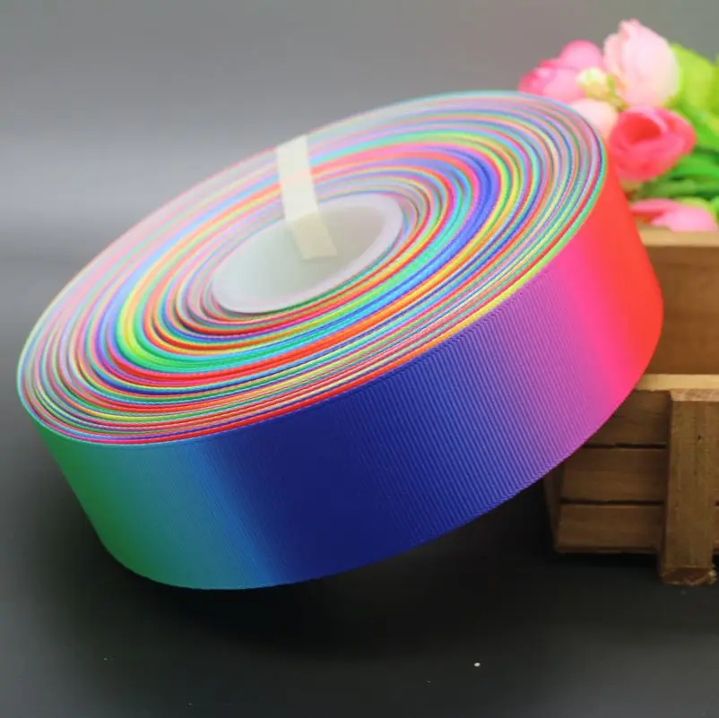 

Free shipping gradient colors rainbow 4 size printed grosgrain ribbon headwear hair bow diy party decoration wholesale OEM B1447