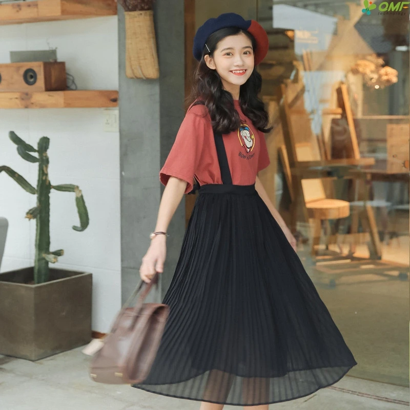 Korean Style Pleated Dress Black Chiffon Strap Dress High Waist Sweet Spaghetti Strap Dress All