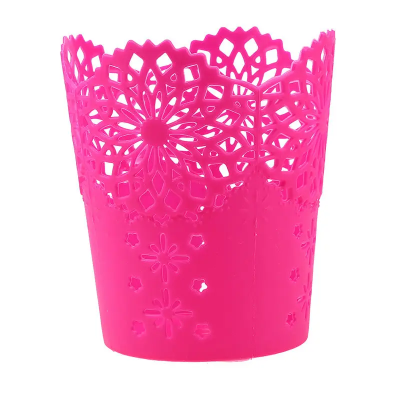 Mayitr Pen Storage Pot Lace Hollow Design Women Makeup Brush Pen Storage Office Holder Desk Storage Baskets 7 Colors