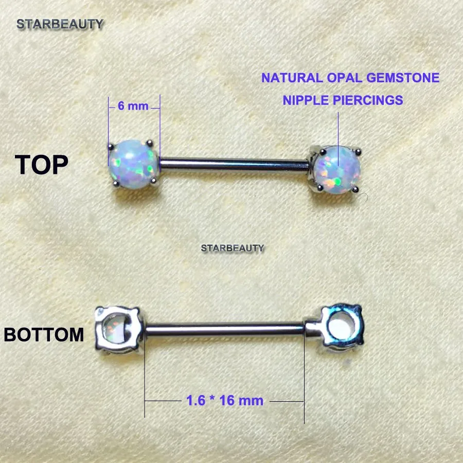 2 шт фантазия натуральный Опал пирсинг для сосков, 316L хирургическая сталь пирсинг штанги Mamilo ювелирные изделия для тела кольцо для соска Пирсинг