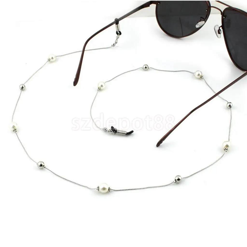 2pcs Sunglasses Chain Reading White Beaded Pearl Glasses Chain Eyewear Neck Lanyard Non-Slip Eyeglasses Holder Strap 