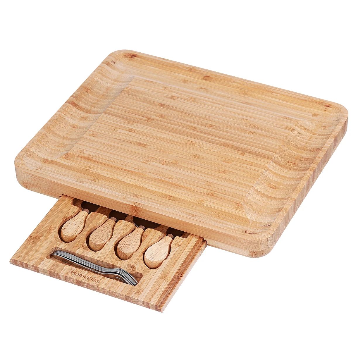 

HOMEMAXS Cheese Board With Cutlery Set Cheese Serving Tray With Slide-Out Drawer Wooden Server For Wine Meat Kitchen Accessories