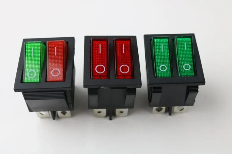 

KCD2 Double Boat Rocker Switch 6 Pin On-Off With Green Red Light 20A 125VAC
