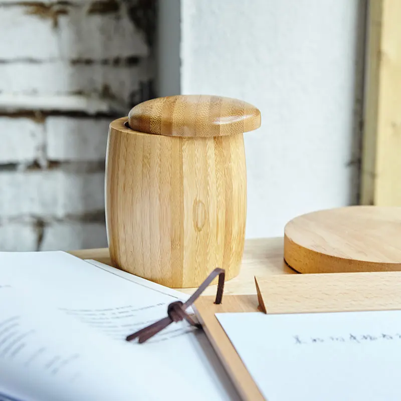 

Creative Bamboo Storage Box for Snack/Tea Natural Eco-Friendly Wooden Table Organizer Kitchen Food Storage Can with Cover