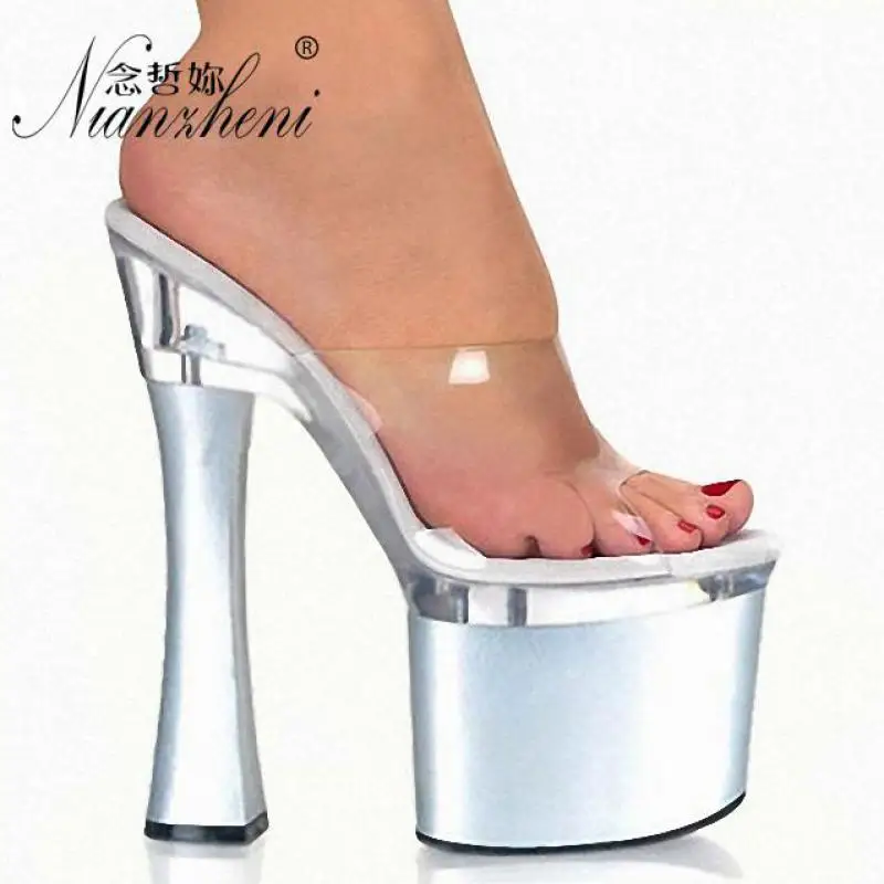 

Full Transparent Star At Home 8 Inch Sandals 18cm Spool Heels High-Heeled Slippers Sexy Womens Clubbing Crystal Stripper Shoes