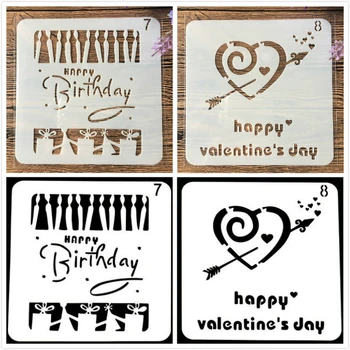 

2Pcs/Lot 13cm Birthday Happy Valentine DIY Craft Layering Stencils Painting Scrapbooking Stamping Embossing Album Paper Template