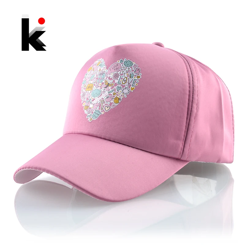 

Unisex Baseball Cap Men Women Print Heart-shaped Pink Hats Snapback Hip Hop Casquette Fashion streetwear Lovers' Hat Solid Caps