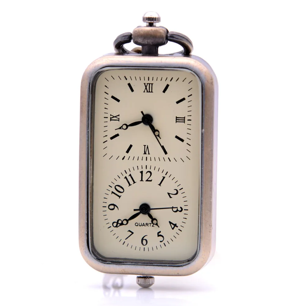 Buy Vintage Bronze Square Quartz Pocket Watch Double Clock Necklace Chain Men