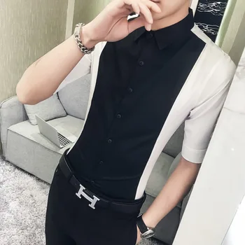 

Hairdresser Barber Shop Hair Salon Bar KTV Workwear Men Slim Short Sleeve Shirts