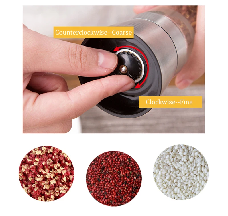 TUUTH Manual Stainless Steel Salt Pepper Grinder Spice Glass Bottle Spice Mill Kitchen Gadget Tool A3