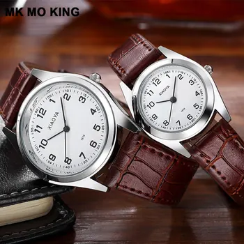 

New Korean fashion black brown leather men's and women's watches luxury brand ladies quartz couple wrist watch clock reloj mujer